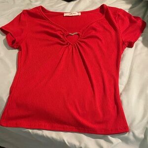 Chic Red Heart Cutout Tee